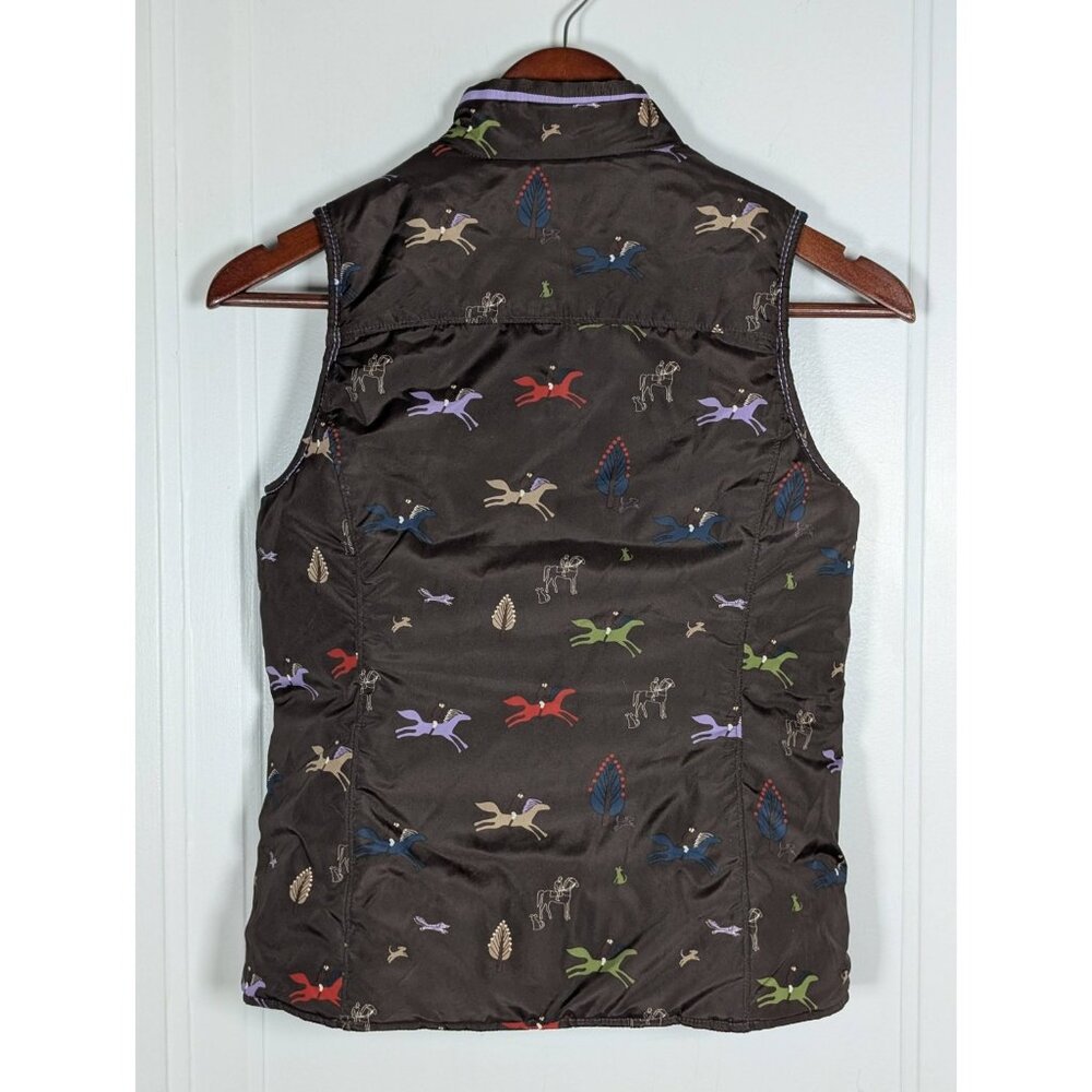 Ariat Girls Medium Reversible Vest Full Zip Equestrian Horse Print Brown Purple - Picture 2 of 5